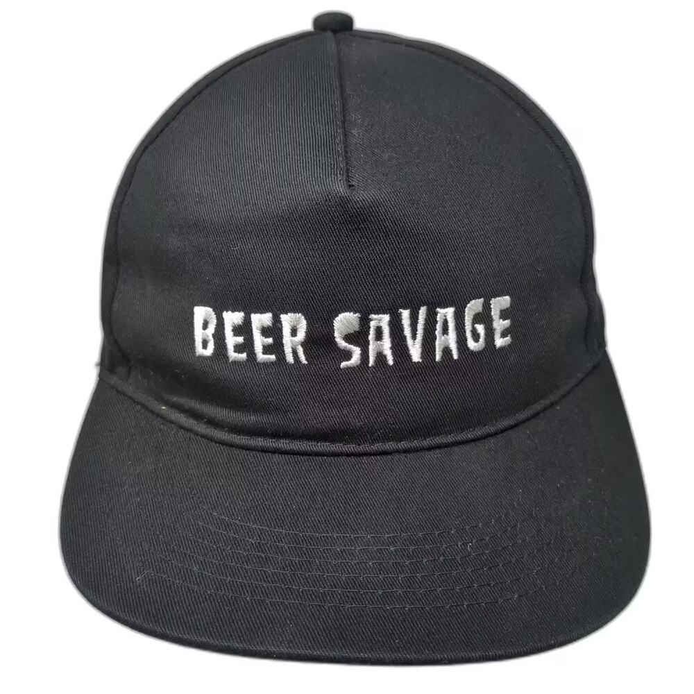 Beer Savage 5 Panel Hat Black Snapback OS Adjustable Embroidered Logo Brim